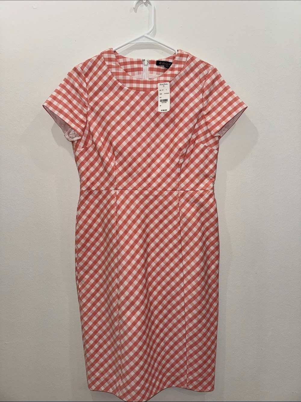 Brook Brothers Pink Gingham Midi Dress with Cap Sleeves